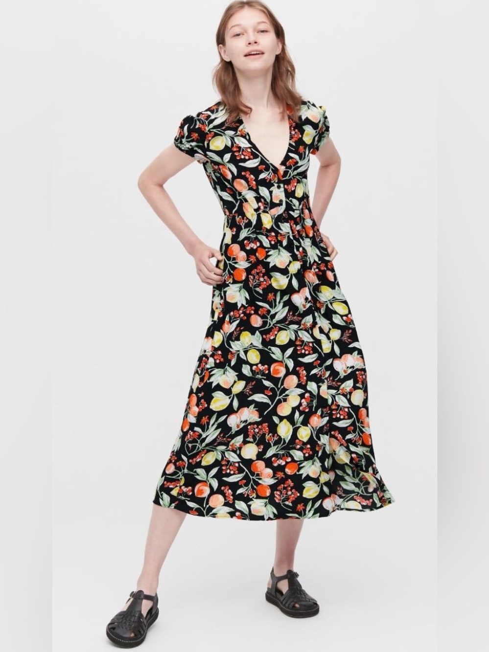 COMPTOIR DES COTONNIERS Fruit Midi Dress Size XS
